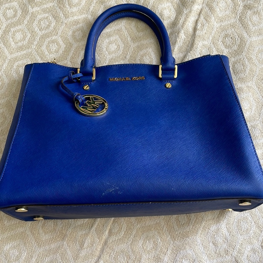 MICHAEL KORS SUTTON SAFFIANO LEATHER LARGE SATCHEL (Sapphire Blue) - Picture 2 of 9